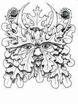 Coloring Pages Man Green Adult Colouring Kleurplaten Celtic Fantasy Greenman Line Kleurplaat Demon Sheets Elf Mythical Printable Wiccan Dark Witch sketch template