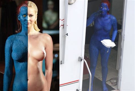 X Men Behind The Scenes Nude Body Paint And Braless Jennifer Lawrence