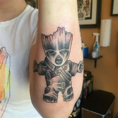 raging baby groot tattoo groot tattoo tattoos  tattoos