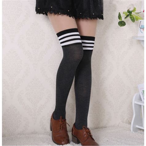Womens Lady Girls Opaque Knit Over Knee Stockings Strip Leggings Girl