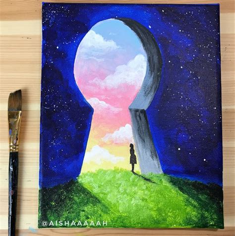painting   person standing  front   keyhole   sky