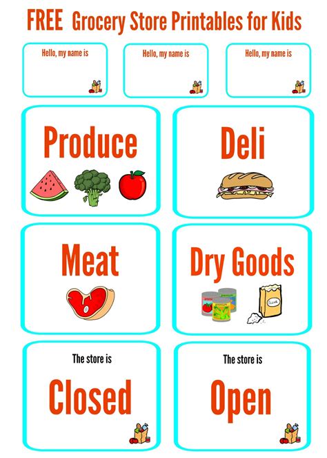 grocery store dramatic play  printables
