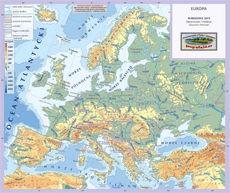 mapa europy  nazwami rzek mapa polski