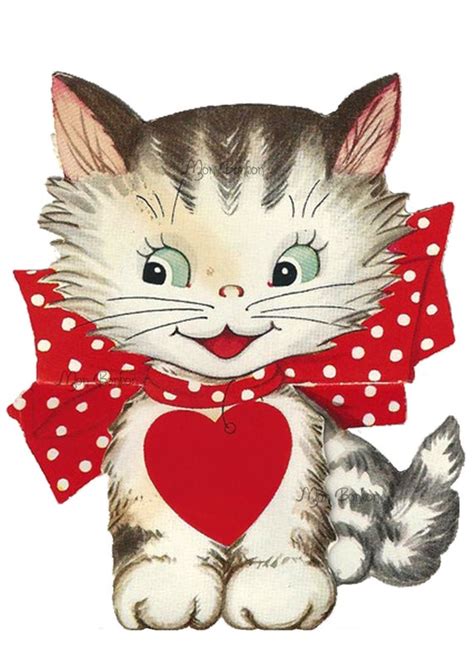 Vintage Retro Valentine Kitty Clip Art Image Transfer Png