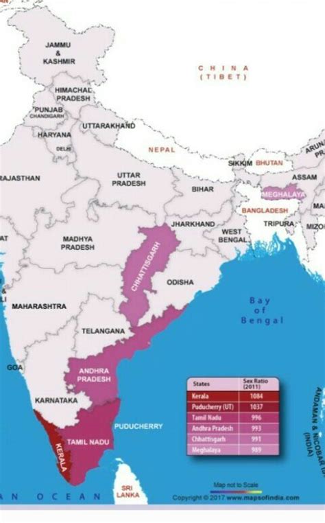 India Political Map The State Having Highest And Lowest Sex Ratio Show