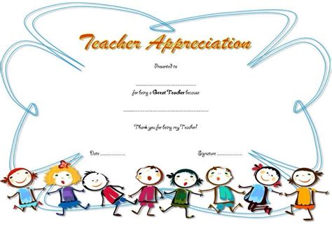 teacher appreciation certificate template editable  kids teacher