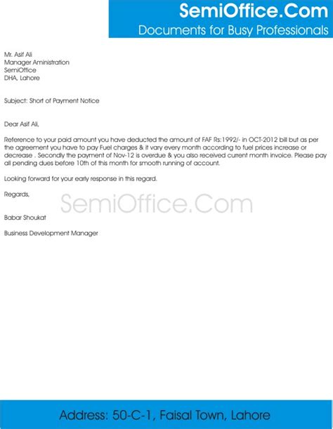 short  payment letter  recovery  clients semiofficecom