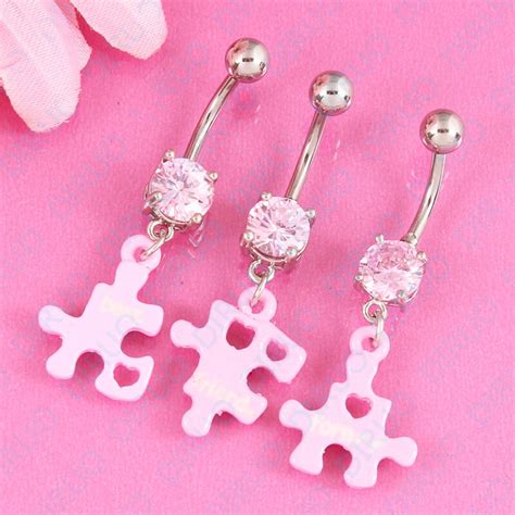 belly button ring pink jigsaw navel ring fashion jewelry body piercing belly bar 316l surgical