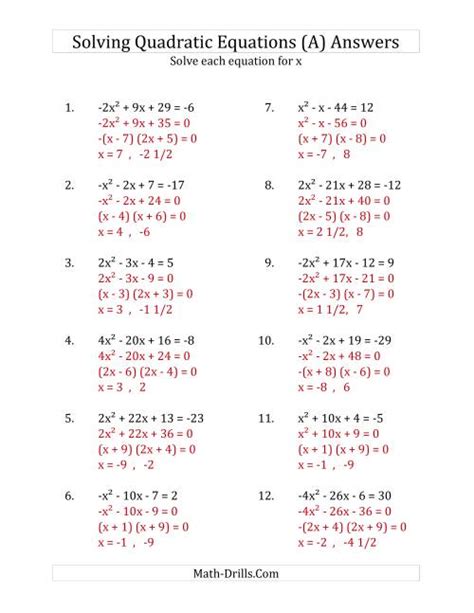 solving quadratic equations     coefficients