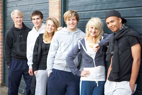 group  teenagers hanging    stock image colourbox