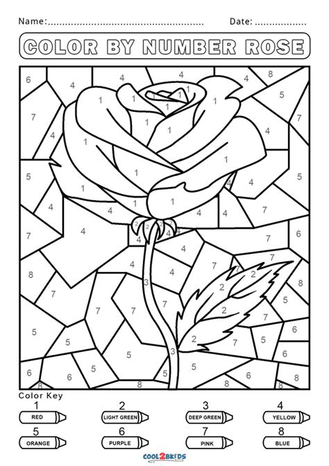 color  number rose coloring page  printable coloring pages