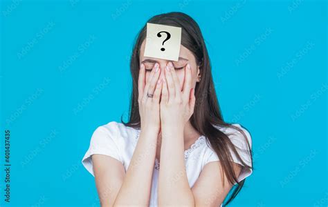 Paper Notes With Question Marks Confused Female Thinking With Question