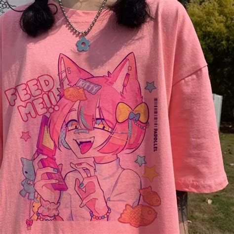 anime japanese girl feed  pembe unisex  shirt  kostebekcomtr
