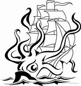 Sinking Kraken Coloring Clipground sketch template
