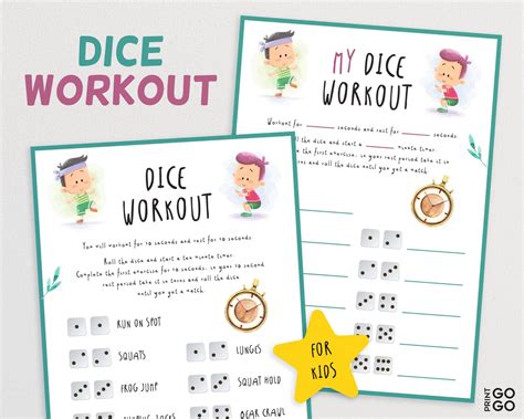 dice workout  kids dice exercise game  kids etsy