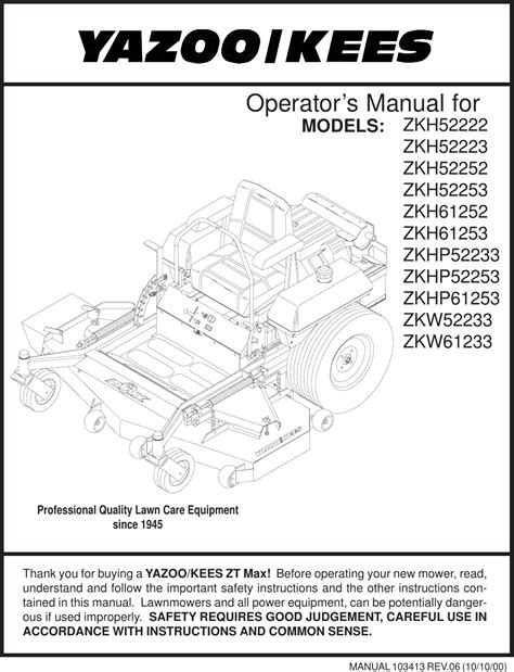 yazoo kees zkw zkw users manual om zt max series    turn rider mower