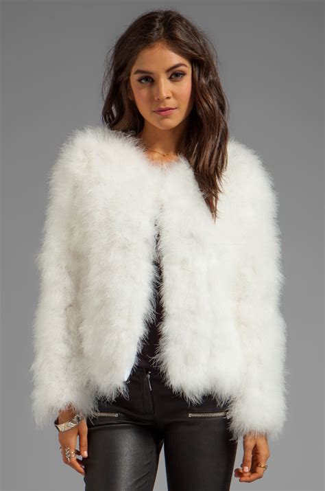dot marabou faux fur jacket  white revolve fur jacket revolve clothing fashion