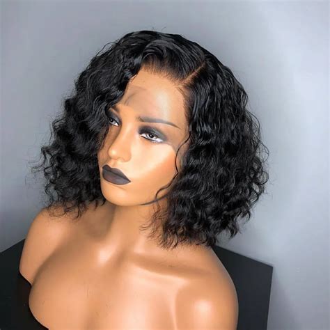 Lace Front Human Hair Wigs For Black Women Bob Curly Wig Brazilian Remy