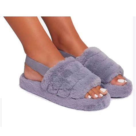 womens flat sandals flatforms faux fur holiday  comfy fluffy