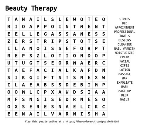 word search  beauty therapy