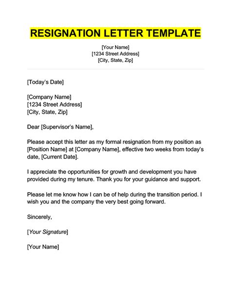 resignation letter   job template
