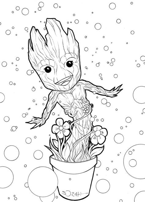 baby groot coloring page guardians  galaxy  printable