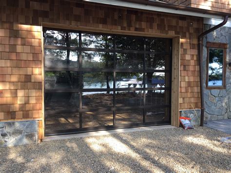 contemporary dark bronze aluminum clear tempered glass garage door