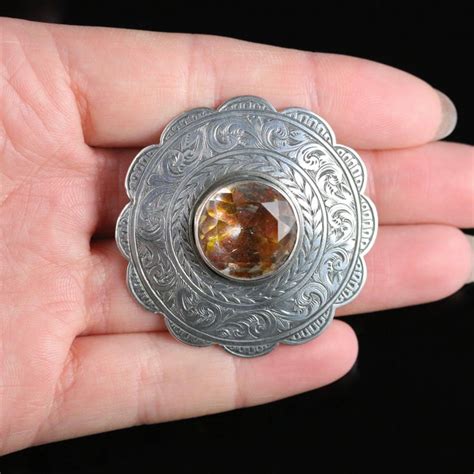 antique scottish silver  thistle citrine brooch circa