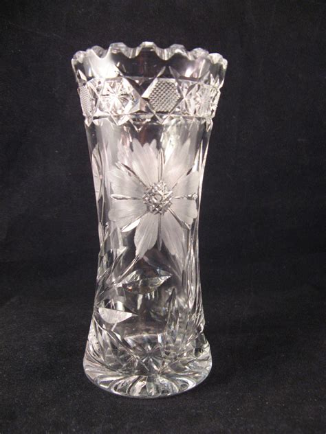 Vintage Small Lead Crystal Cut And Etched Flower Vase 6 From