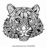 Tiger Zentangle Mandala Coloring Vector Illustration Pages Shutterstock Illustrations Stock Template Lion sketch template