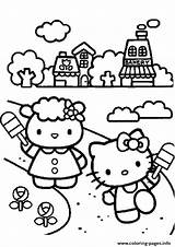 Kitty Hello Coloring Playing Printable Pages Friend sketch template