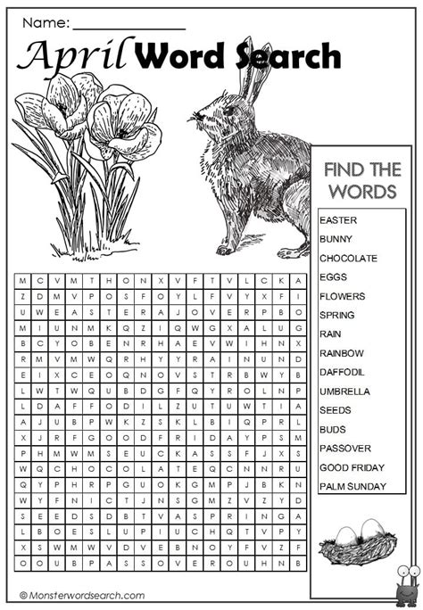 april word search monster word search