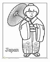 Coloring Japanese Pages Traditional Clothing Worksheets Around Kids Cultures Clothes Japan Sheets Culture Worksheet Fan Asian Flag Education Colouring American sketch template
