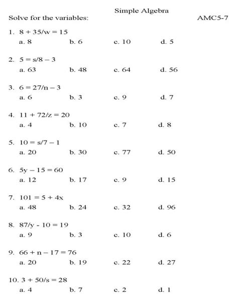 images  algebraic equations worksheets  grade  grade
