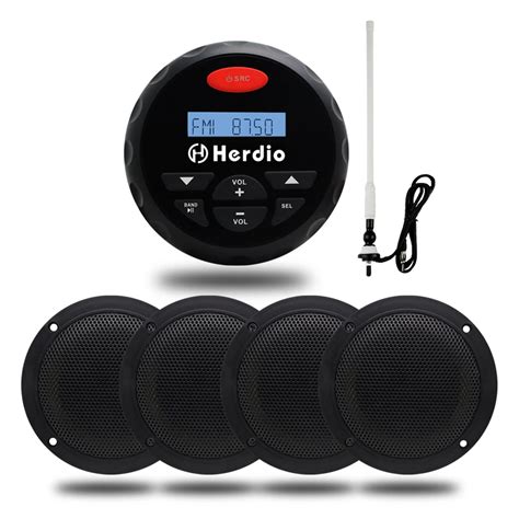 waterproof marine radio fm  bluetooth stereo   pair black waterproof marine box speakers