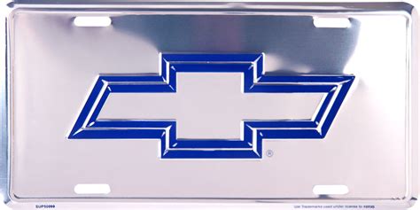 Chevrolet Bowtie Blue Logo Chrome License Plate Metal Sign Embossed Ch