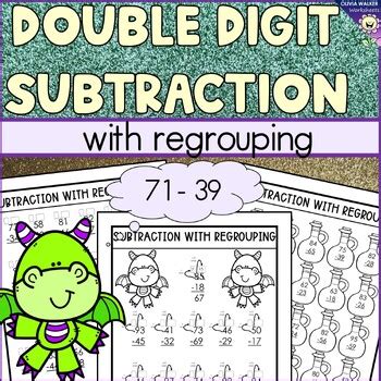 double digit subtraction  regrouping  subtraction  renaming worksheets  digit