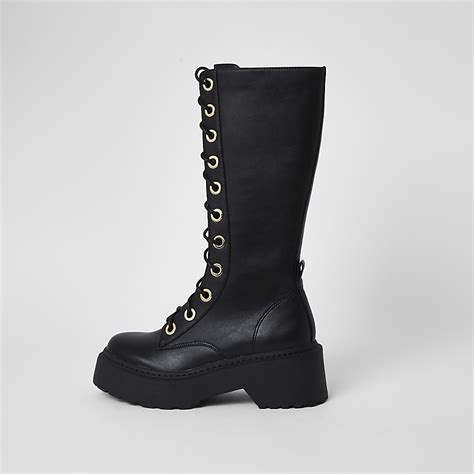 black faux leather lace  boots river island