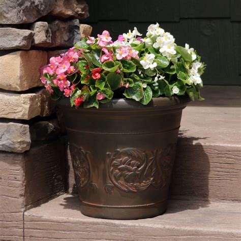 sunnydaze arabella outdoor double walled flower pot planter rust  single walmartcom