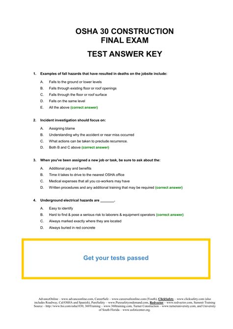 osha  construction final test answer key  test