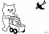 Coloring Mother Cat Kitten Pages Stroller Printable Drawing sketch template