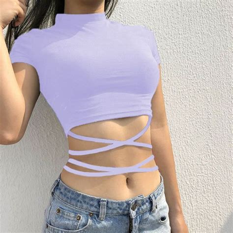 Summer Women Sexy Short Sleeve T Shirt Solid Color Tight Show Thin