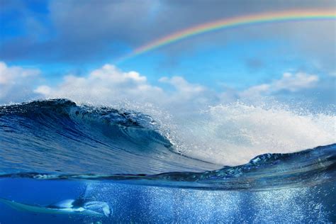 sea water underwater waves split view rainbows wallpapers hd desktop  mobile backgrounds