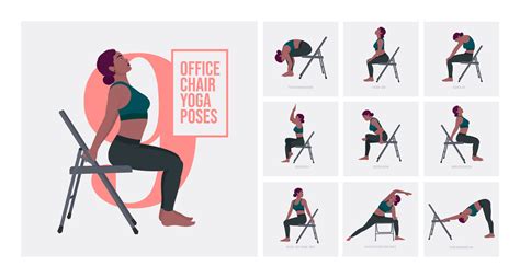 chair yoga poses chair stretching exercises set woman workout fitness