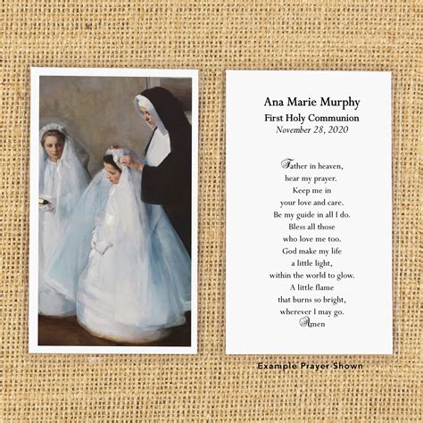 personalized  communion classic art prayer card  catholic