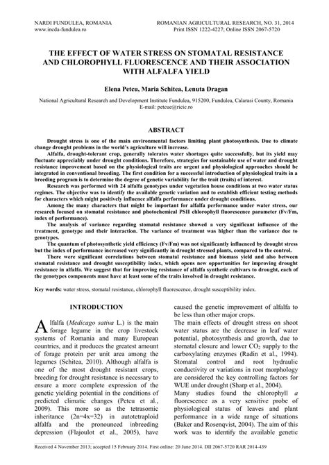 pdf the effect of water stress on stomatal resistance and chlorophyll fluorescence and their