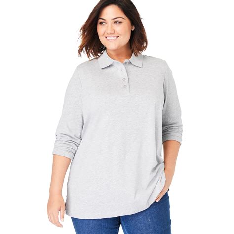 Shops Woman Within Womens Plus Size Long Sleeve Tunic Polo Shirt