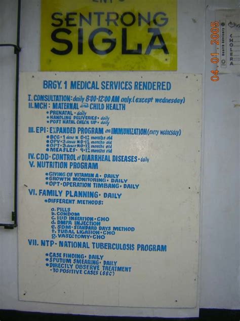 weekly schedule  medical services rendered   barangay health