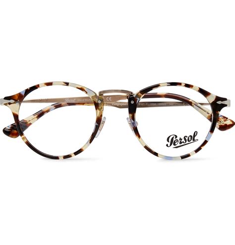 persol round frame tortoiseshell acetate and gold tone optical glasses