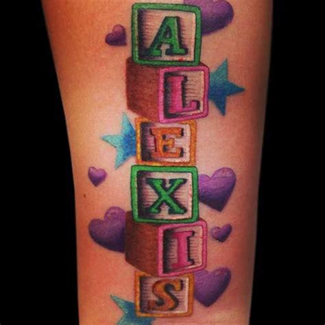 name tattoo alexis spelled with blocks nametat